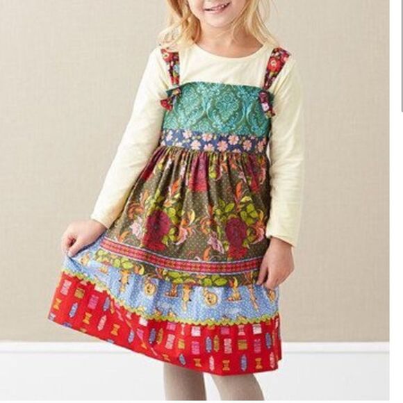Matilda Jane Plum Feist Fox Knot apron Dress size 6 - Picture 1 of 8